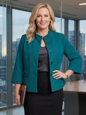 Size 16 Windsmoor Quality Officewear Plus Size Teal Women's Cropped Blazer